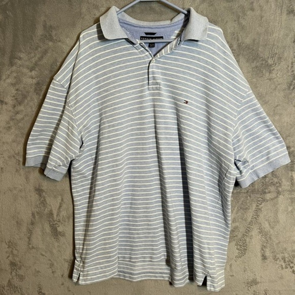 Tommy Hilfiger Polo Shirt Mens 2XL Striped Pullover Collared Short Sleeve Cotton